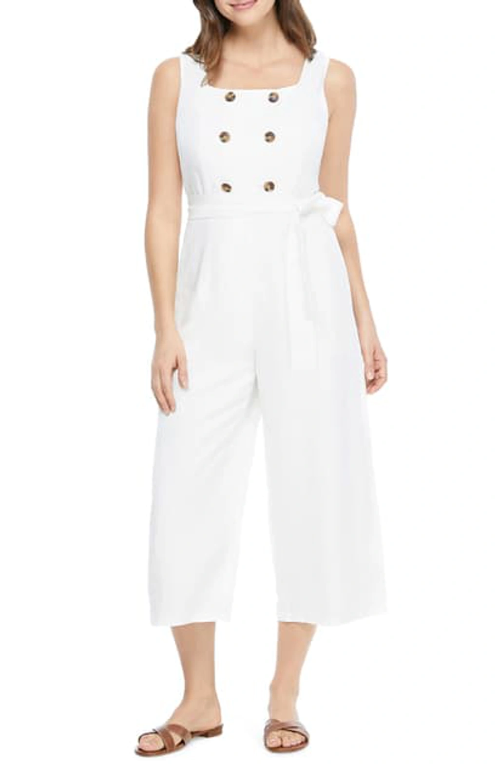 Gal Meets Glam Collection Cleo Square Neck Jumpsuit In Off White