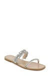 Badgley Mischka Jenelle Embellished Slide Sandal In Soft White Satin