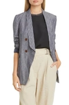 BRUNELLO CUCINELLI DOUBLE BREASTED STRIPE LINEN JACKET,MF5868945-201