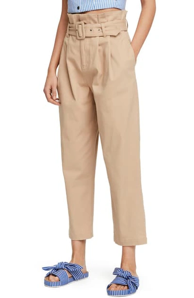 Scotch & Soda Belted Paperbag Trousers In Beige