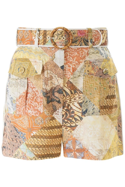 Zimmermann Brightside Belted Linen Shorts In Multi