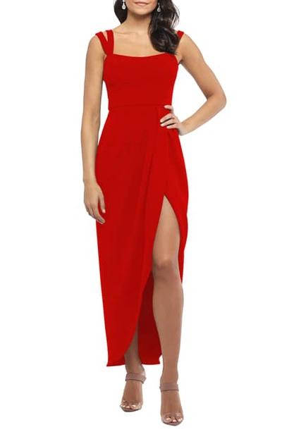 Xscape Side Ruched Double Strap Crepe Gown In Red