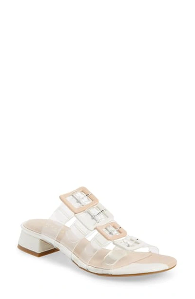 Cecelia New York Lincoln Strappy Clear Slide Sandal In Nude Nappa Leather