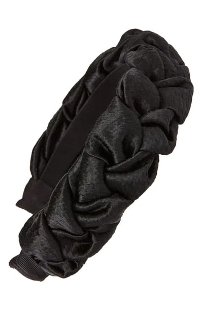 Jennifer Behr Lorelei Braided Silk Headband In Black