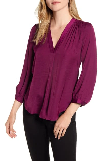 Vince Camuto Hammered Satin Blouse In Plum Noir