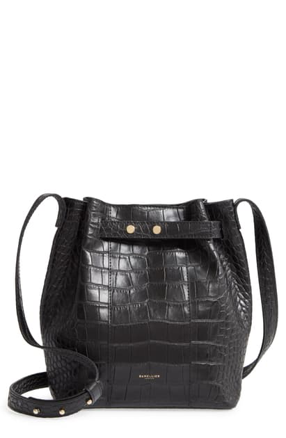 Download Demellier Naples Leather Shoulder Bag In Black Mock Croc ...