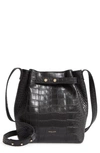 Demellier Naples Leather Shoulder Bag In Black Mock Croc