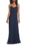 Jenny Yoo Inesse Blouson Chiffon A-line Gown In Navy