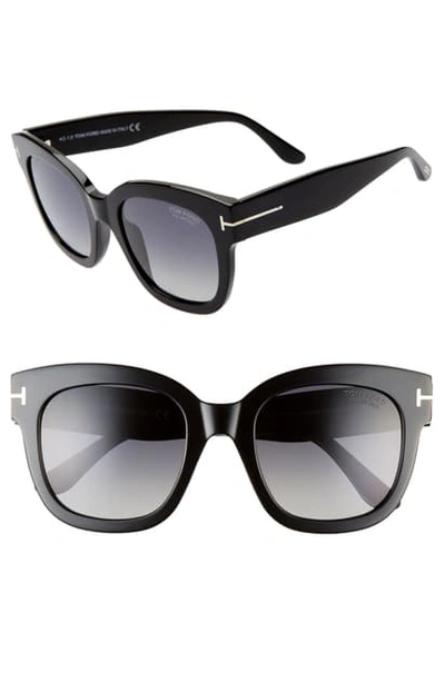 Tom Ford Beatrix 52mm Polarized Gradient Square Sunglasses In Shiny Black/ Smoke