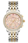 Michele Sidney Chronograph Diamond Watch Head & Bracelet, 38mm In Gold/ Silver/ Desert Rose Mop