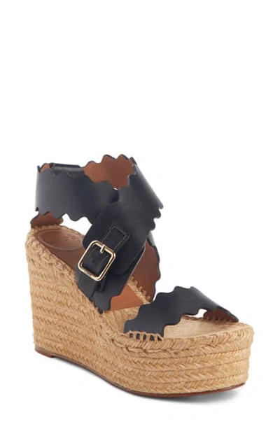 Chloé Lauren Leather Espadrille Platform Wedge Sandal In Black