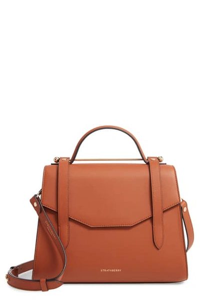 Strathberry Midi Allegro Calfskin Leather Satchel In Chestnut