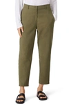 Eileen Fisher Organic Cotton & Hemp High Waist Tapered Ankle Pants In Olive