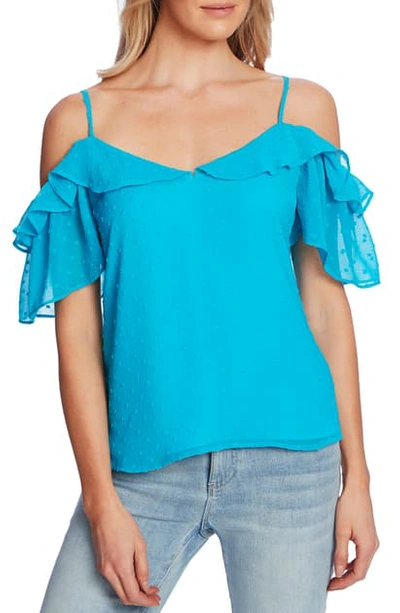 Cece Cold Shoulder Clip Dot Blouse In Venice Blue