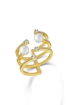 Hueb Spectrum Three-row Pearl Ring In Yellow Gold
