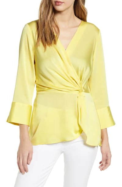 Vince Camuto Twist Detail Hammered Satin Blouse In Yellow Iris