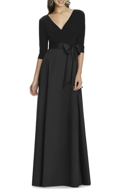 Alfred Sung Jersey & Mikado A-line Gown In Black
