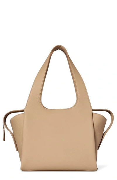 The Row Tr1 Small Textured-leather Tote In Natural