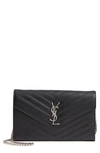Saint Laurent Monogramme Quilted Leather Wallet On A Chain In Noir
