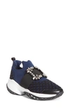 Roger Vivier Running Strass Buckle Stretch Sneakers In Blue,black
