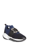 Roger Vivier Viv Crystal Buckle Slip-on Sneaker In Navy/ Black