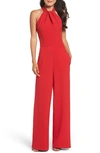 JULIA JORDAN KNOT NECK SLEEVELESS CREPE JUMPSUIT,JJ36624