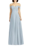 Dessy Collection Lux Ruched Off The Shoulder Chiffon Gown In Mist