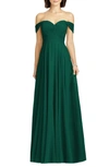 Dessy Collection Lux Chiffon Off-shoulder Sweetheart A-line Gown In Hunter