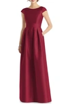 Alfred Sung Dessy Collection Cap Sleeve Pleated Skirt Dress With Pockets In Burgundy