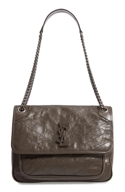 Saint Laurent Medium Niki Leather Shoulder Bag In Dusty Grey