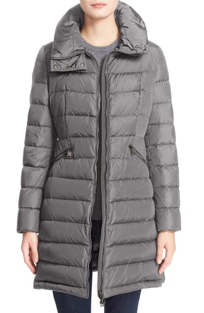 Moncler Flammette Water Repellent Long Hooded Down Coat In Charcoal