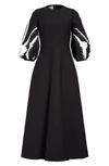 Valentino Women's Embellished Puff-sleeve Virgin-wool & Silk Flare Dress In Black/ivory