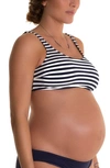 Pez D'or Maternity Alba Striped Bikini Swim Top In Navywhite