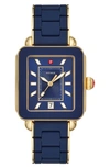 Michele Deco Sport Watch Head & Bracelet, 34mm X 36mm In Blue/ Sunray/ Gold
