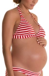 Pez D'or Maternity Isabella Striped Bikini Swim Top In Red/white