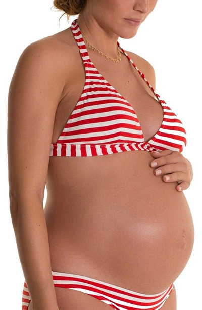 Pez D'or Maternity Isabella Striped Bikini Swim Top In Red/ White