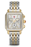 Michele Deco Diamond Chronograph Watch Head & Bracelet, 33mm In Gold/ Silver/ Mop