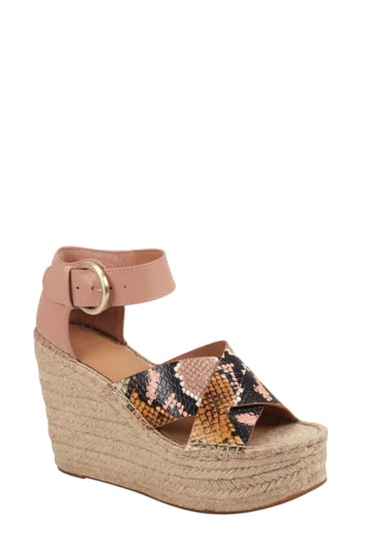 Marc Fisher Ltd Amarily Ankle Strap Genuine Calf Hair Espadrille Wedge In Blush Snake Print Leather