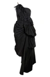 DRIES VAN NOTEN DITOMI FEATHER TRIM ASYMMETRICAL ONE-SHOULDER TAFFETA DRESS,DITOMI EMB 9381