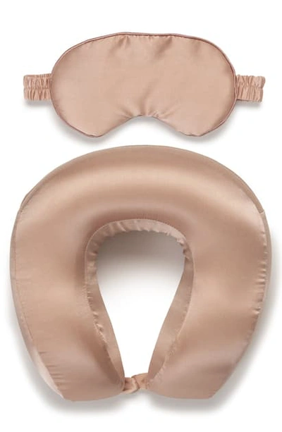 Calpak Silk Travel Neck Pillow & Eye Mask Set In Rose Gold