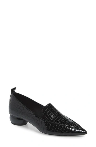 Jeffrey Campbell Viona Pointed Toe Loafer In Black Patent Croco