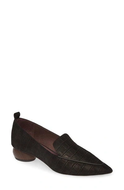 Jeffrey Campbell Women's Embossed Pointed Apron-toe Loafers In Black Matte Croco Print/ Brown
