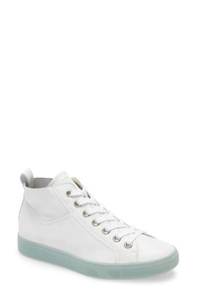 Paul Green Charlie High Top Sneaker In White/ Mint Leather
