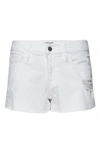 Frame White Denim Shorts With Tear Detail In Blanc Rookley