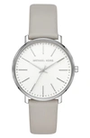 Michael Kors Pyper Silver-tone And Leather Watch In Grey/ White/ Silver