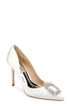 Badgley Mischka Cher Satin Buckle Cocktail High-heel Pumps In White