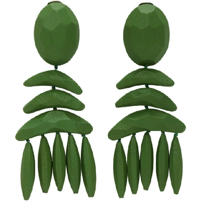 Stella Mccartney Green Wood Clip Earrings In 3704 Green