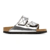 Proenza Schouler + Birkenstock Arizona Topstitched Metallic Leather Sandals In Silver