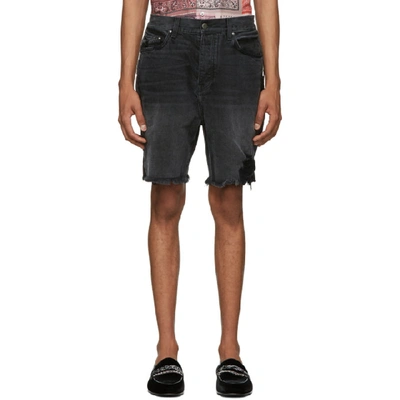 Amiri Black Denim Painter Bermuda Shorts In Aged Black