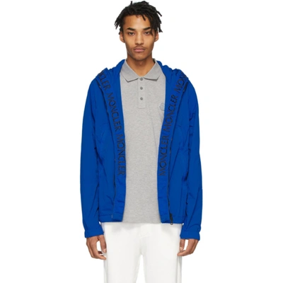 Moncler Logo-embroidered Grosgrain-trimmed Shell Jacket In Blue